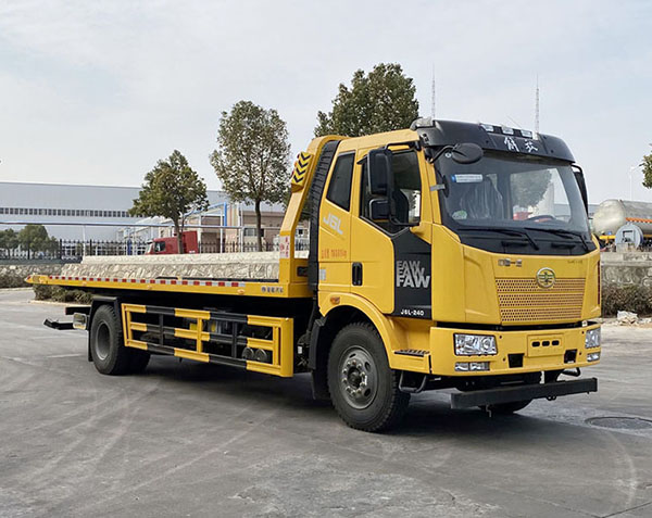 国六解放J6平板一拖二清障车